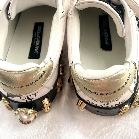 Dolce & Gabbana Sacred Heart Print Low Top Leather Sneakers Size 5 - Picture 8 of 11